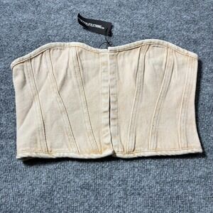 PrettyLittleThing Washed Stone Denim Hook And Eye Structured Corset Top Sz.4